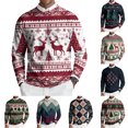 thumbnail image 1 of Domzest 2026 New Christmas Sweater for Mens Long Sleeve Fleece Knit Crew Neck Sweatshirt Snowflake Print Ribbed Warm Sweaters Fall Holiday Pullover Top Red 2XL-Large, 1 of 6