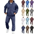 thumbnail image 1 of Domzest 2026 New Mens Sweatsuits 2 Piece Set Tracksuits Jogger Hoodies Zipper Loose-Fit Autumn Athletic Long Sleeve Sports Crewneck Suit Set With pocket Brown M-Mid, 1 of 7