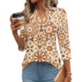 thumbnail image 1 of Domzest 3/4 Sleeve Shirts for Women V Neck Pleated Boho Floral Print Tunic Top Loose Fit Button Down Blouse Coffee M, 1 of 6