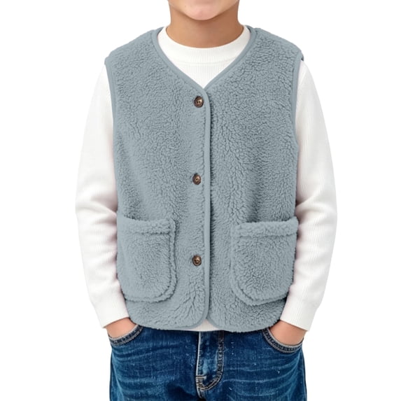 Domzest Boys Girls Sherpa Fleece Button Vest V‑Neck Sleeveless Warm ...