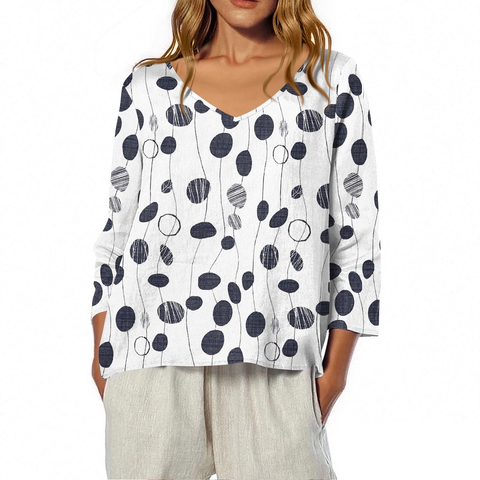 Women's 3/4 Sleeve V-Neck Bunny Easter Graphic Top - Cute Spring Blouse For Outdoor & Casual Wear