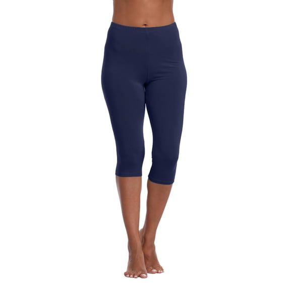 Domzest Capri Leggings for Women Elastic High Waisted Tummy Control Yoga Pants Skinny Fit for Workout Navy L