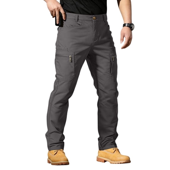 Domzest Cargo Pants for Men Relaxed Fit Waterproof Ripstop Tactical Pants Lightweight Flexcamo Hiking Pant Multi Pockets Gray XL
