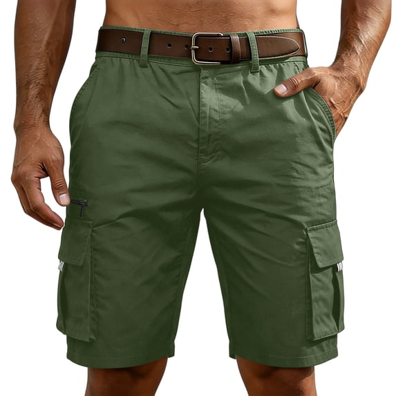 Domzest Cargo Shorts for Men Elastic Waisted Keen Length Shorts Tactical Cotton Twill with Multi Pockets for Hiking Golf Work Outdoor(No Belt) Army Green XL