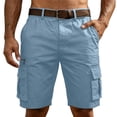 thumbnail image 1 of Domzest Cargo Shorts for Men Elastic Waisted Keen Length Shorts Tactical Cotton Twill with Multi Pockets for Hiking Golf Work Outdoor(No Belt) Light Blue L, 1 of 5