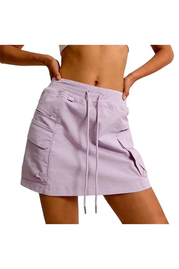 Cargo Skirt for Women Drawstring Waist Athletic Skirts Y2k Mini Skirt Matching Shorts Underneath with Pockets Pink XXL