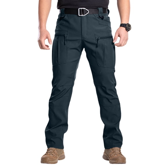 Domzest Cargo Work Pants for Men Relaxed Fit Flexcamo - Tactical Waterproof Pants Ripstop Construction Pant Multi Pockets Gray M