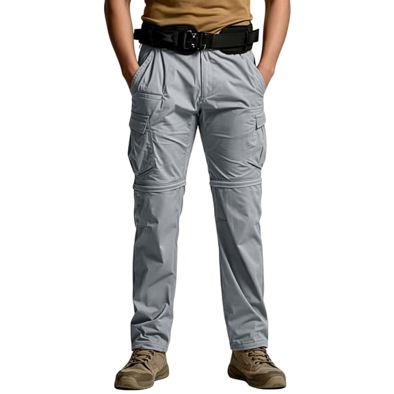 Domzest Cargo Work Pants for Men Relaxed Fit Flexcamo - Tectical Waterproof Pants Ripstop Construction Pant Multi Pockets Light Gray XL