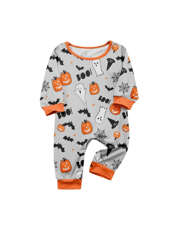 Family Halloween Pajama Sets Pumpkin Ghost Printed Short Sleeve Tee & Pants Cute Holiday Sleepwear Set for Baby 12 Months