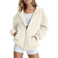 thumbnail image 1 of Domzest Girls Oversized Hoodies Long Sleeve Zip Up Sweatshirt Back to School Solid Loose Fit Hoodie with Pockets Khaki 150 Age:11-12Y, 1 of 3