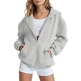 thumbnail image 1 of Domzest Girls Oversized Hoodies Long Sleeve Zip Up Sweatshirt Back to School Solid Loose Fit Hoodie with Pockets Light Gray 110 Age:3-4Y, 1 of 3