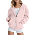 thumbnail image 1 of Domzest Girls Oversized Hoodies Long Sleeve Zip Up Sweatshirt Back to School Solid Loose Fit Hoodie with Pockets Pink 100 Age:2-3Y, 1 of 1