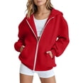 thumbnail image 1 of Domzest Girls Oversized Hoodies Long Sleeve Zip Up Sweatshirt Back to School Solid Loose Fit Hoodie with Pockets Red 140 Age:9-10Y, 1 of 3