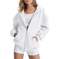 thumbnail image 1 of Domzest Girls Oversized Hoodies Long Sleeve Zip Up Sweatshirt Back to School Solid Loose Fit Hoodie with Pockets White 150 Age:11-12Y, 1 of 3