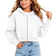 thumbnail image 1 of Domzest Girls Zip UP Hoodies Long Sleeve Loose Fit Hooded Pullover Lightweight Solid Sweatshirt for 5-15 Years White 150 Age:11-12Y, 1 of 7