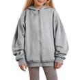 thumbnail image 1 of Domzest Girls Zip Up Hoodies Long Sleeve Oversized Sweatshirt Back to School Solid Loose Fit Hoodie with Pockets Gray 150 Age:11-12Y, 1 of 3