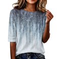 thumbnail image 1 of Domzest Half Sleeve Tops for Women Boho Floral Graphic Loose Fit Shirts Crew Neck Lightweight Dressy Casual Tunic Tops Blue XXL, 1 of 6