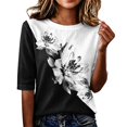 thumbnail image 1 of Domzest Half Sleeve Tops for Women Boho Floral Print Lightweight Shirt Crew Neck Loose Fit Dressy Casual Tunic Tops Black L, 1 of 6