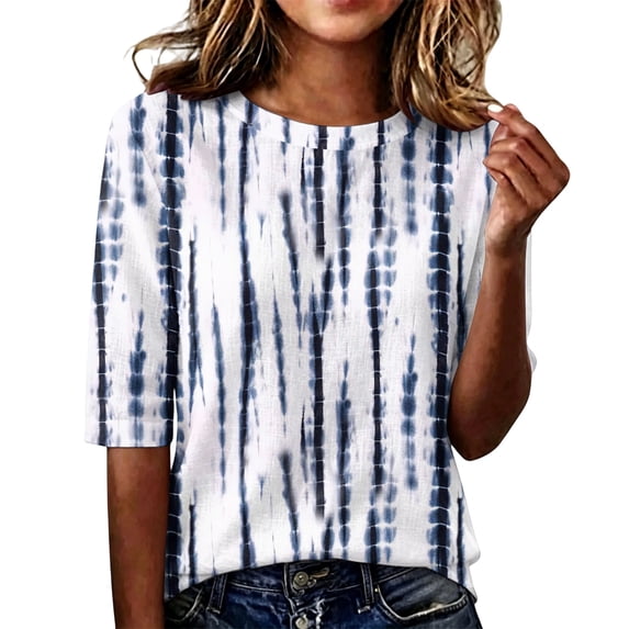 Domzest Half Sleeve Tops for Women Loose Fit Boho Floral Print Shirt Lightweight Crew Neck Summer Fall Basic Blouse White XL