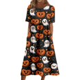 thumbnail image 1 of Domzest Halloween Dress for Women Crew Neck Short Sleeve Dresses with Pockets Pumpkin Ghost Bat Print Funny Midi Dress White 3XL, 1 of 6