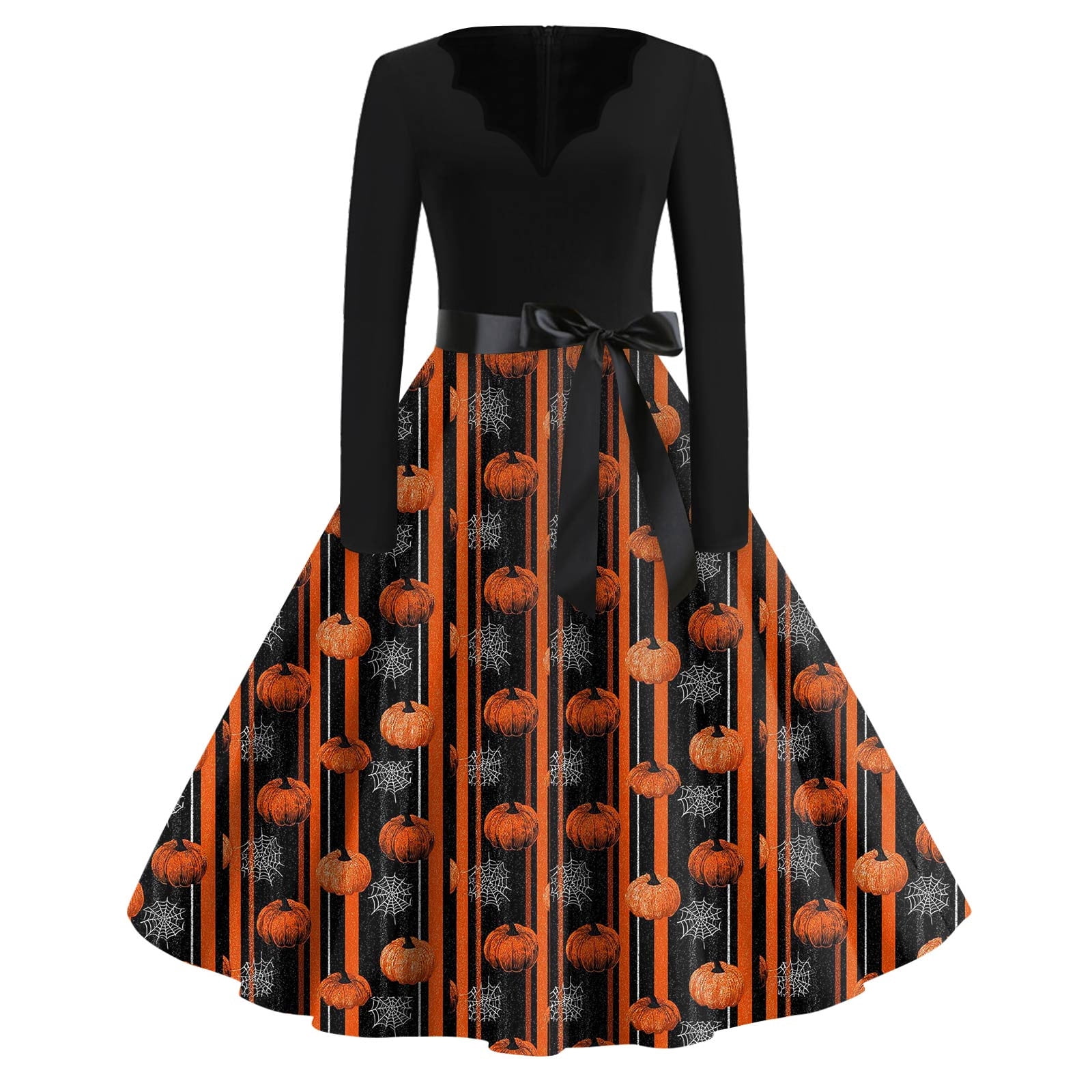 European and American Halloween Printed Dress with Long Sleeves