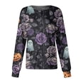 thumbnail image 1 of Domzest Halloween Holiday Women Scrubs Jacket Pumpkin Ghost Bat Print Button Front Nurse Uniform Cute Long Sleeve Nurse Working Uniform Gray S, 1 of 5