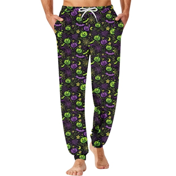 Domzest Halloween Mens Pajama Pants Halloween Graphic Wide Leg Sleepwear Drawstring Elastic Waisted Funny Pajama Bottoms Dark Purple XL