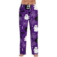 thumbnail image 1 of Domzest Halloween Pajama Pants Men Pumpkin Ghost Bat Print Wide Leg Pj Bottoms Drawstring Elastic Waisted Funny Sleepwear Dark Purple XL, 1 of 7