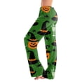 thumbnail image 1 of Domzest Halloween Pajama Pants for Women Pumpkin Ghost Bat Print Drawstring Elastic Waisted Sleepwear Wide Leg Funny Pajama Bottoms Dark Green S, 1 of 5
