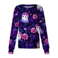 thumbnail image 1 of Domzest Halloween Scrub Top for Women Long Sleeve Pumpkin Ghost Bat Print Nurse Uniform Crew Neck Funny Scrub Top Purple 3XL, 1 of 4