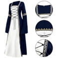 thumbnail image 1 of Domzest Medieval Dress for Women Vintage Renaissance Costumes Lace Up Bell Sleeve Square Neck Dresses Halloween Maxi Dresses Blue S, 1 of 3