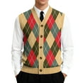 thumbnail image 1 of Domzest Men Cardigan Sweater Tailored Fit Sleeveless V Neck Sweater Vest Comfort Checkered Print Button Up Sweaters Autumn Trendy Knit Cardigan Vests Yellow 5XL, 1 of 7