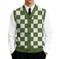 thumbnail image 1 of Domzest Men Cardigan Sweater Tailored Fit Sleeveless V Neck Sweater Vests Casual Checkered Print Button Up Sweaters Fall Fashion Knit Tops Green 3XL, 1 of 7