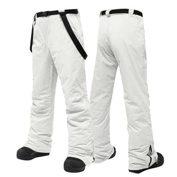 Domzest Men Ski Pants Insulated Waterproof Winter Snowpants Warm Snowboard Pants Fleece big and tall Thermal Bib Overalls with Pocket White 2XL