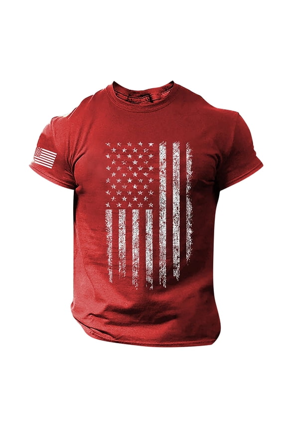 Men's American Flag Patriotic T-Shirts Short Sleeve 4th of July Shirt Crew Neck Summer Workout Tops USA Flag Graphic Tees Red M