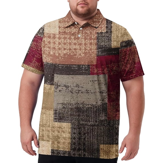 Domzest Men's Big and Tall Polo Shirts Short Sleeve Moisture Wicking Plus Size T Shirts Quick Dry Collared Plaid Golf Shirt Coffee 6XL