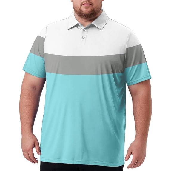 Domzest Men's Big and Tall Polo Shirts Short Sleeve Moisture Wicking Plus Size T Shirts Quick Dry Collared Striped Golf Shirt Light Gray XL