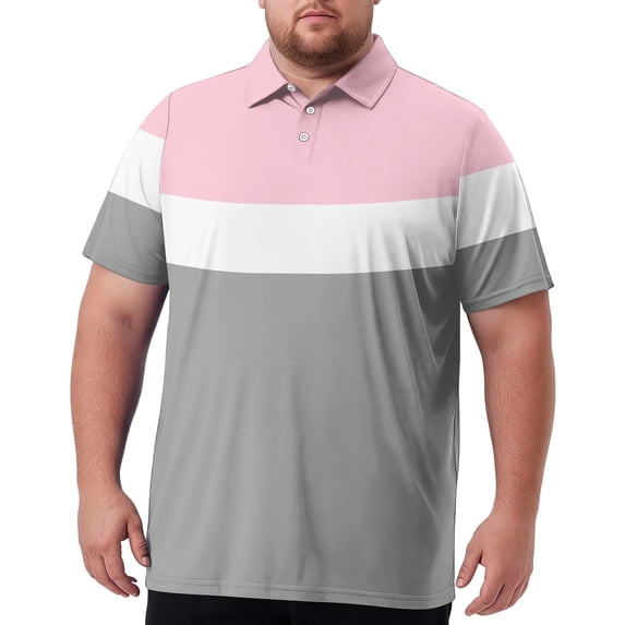 Domzest Men's Big and Tall Polo Shirts Short Sleeve Moisture Wicking Plus Size T Shirts Quick Dry Collared Striped Golf Shirt Pink 6XL