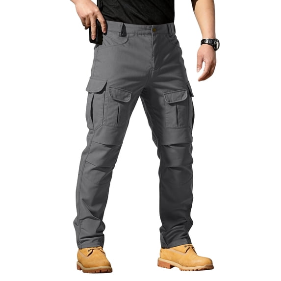 Domzest Men's Breathable Tactical Pants Stretch Ripstop Work Cargo Pants Outdoor Lightweight EDC Hiking Pants Multi Pockets Gray 4XL