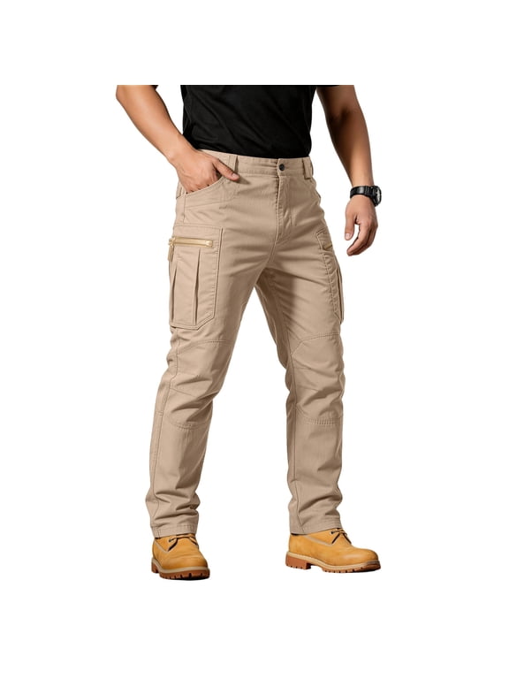 Men's Breathable Tectical Pants Stretch Ripstop Work Cargo Pants Outdoor Lightweight EDC Hiking Pants Multi Pockets Khaki XL