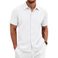 thumbnail image 1 of Domzest Men's Button Down Shirts Short Sleeve Collared Shirt Summer Casual Striped Textured Beach Shirt White S, 1 of 8