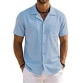 thumbnail image 1 of Domzest Men's Button Down Shirts Short Sleeve Summer Casual Textured Cuban Collar Shirt with Chest Pocket Sky Blue XL, 1 of 4