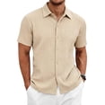 thumbnail image 1 of Domzest Men's Collared Shirts Short Sleeve Button Down Shirt Summer Casual Striped Textured Beach Shirt Khaki 2XL, 1 of 8