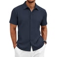 thumbnail image 1 of Domzest Men's Collared Shirts Short Sleeve Button Down Shirt Summer Casual Striped Textured Beach Shirt Navy XL, 1 of 8