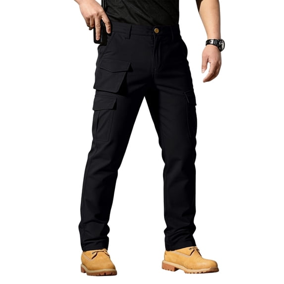 Domzest Men's Lightweight Ripstop Tactical Cargo Pants Water Resistant Hiking Work Pants Relaxed Fit Black 5XL