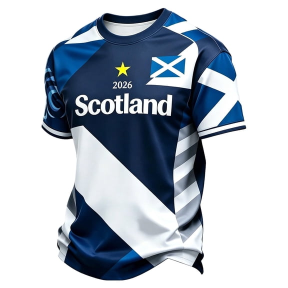 Domzest Men's Scottish Soccer Jersey 2026 Soccer Cup Scotland Team Fan T Shirts Raglan Short Sleeve Crewneck Shirt Casual Summer Top Gift for Men Dark Blue L