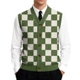 thumbnail image 1 of Domzest Men's Sweater Vest Tailored Fit Sleeveless V Neck Knit Sweaters Comfort Plaid Print Button Up Sweater Vest Autumn Trendy Tops Green 5XL, 1 of 7