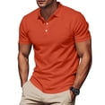 thumbnail image 1 of Domzest Mens Big & Tall Polo Shirt Short Sleeve Button Up Lapel Collar Quick Dry Golf Top Classic Breathable Solid Work Shirts Orange 3XL, 1 of 9