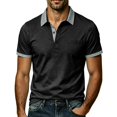thumbnail image 1 of Domzest Mens Contrast Collar Polo Shirt Short Sleeve Button Up Golf Top with Placket Chest Pocket Black M, 1 of 8