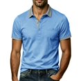 thumbnail image 1 of Domzest Mens Contrast Collar Polo Shirt Short Sleeve Button Up Golf Top with Placket Chest Pocket Light Blue XL, 1 of 7
